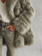 Green Lapel Faux Fur Coat