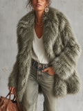 Green Lapel Faux Fur Coat