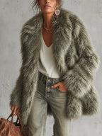 Green Lapel Faux Fur Coat