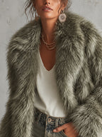 Green Lapel Faux Fur Coat