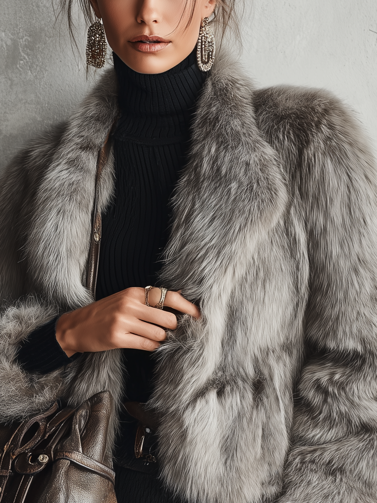 Grey Marled Faux Fur Short Coat