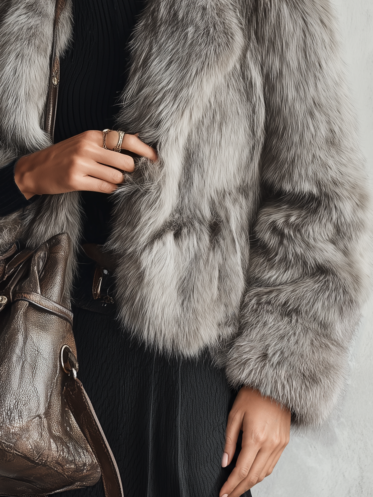 Grey Marled Faux Fur Short Coat