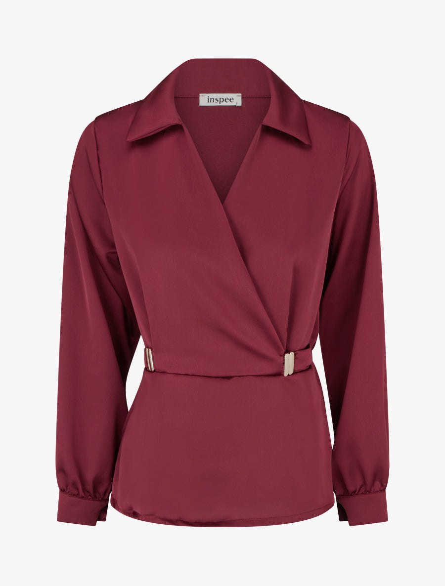 Blouse satinée à taille élastiquée - Bordeaux