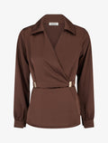 Blouse satinée à taille élastiquée - Marron