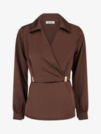 Blouse satinée à taille élastiquée - Marron