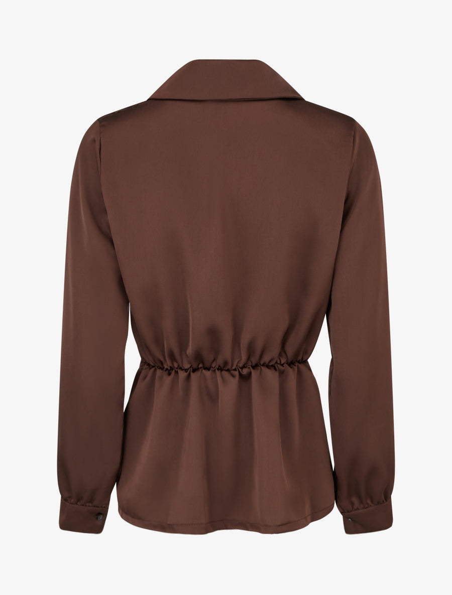 Blouse satinée à taille élastiquée - Marron