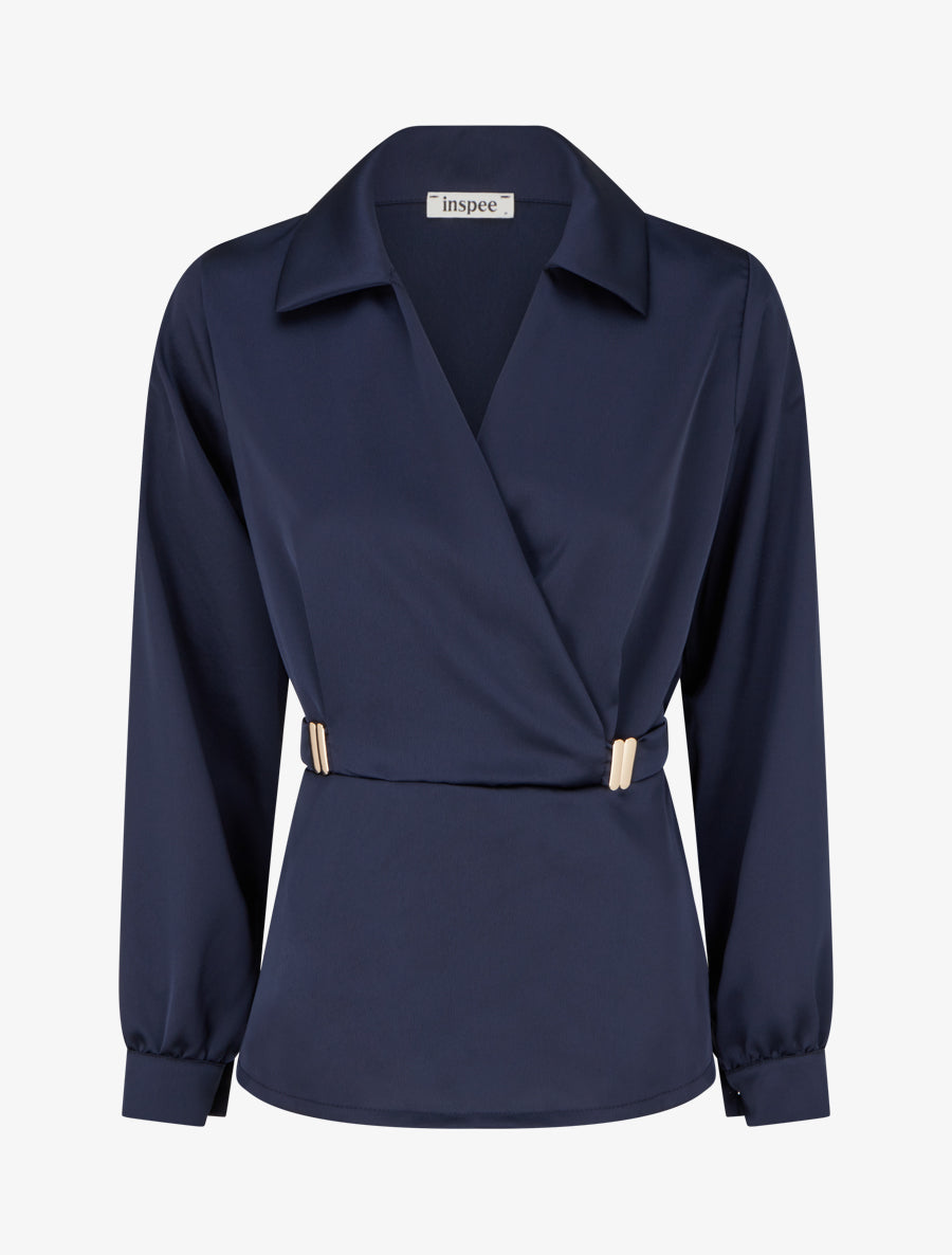 Blouse satinée à taille élastiquée - Marine