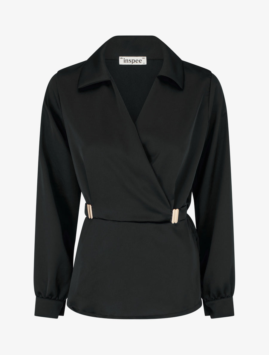 Blouse satinée à taille élastiquée - Noir