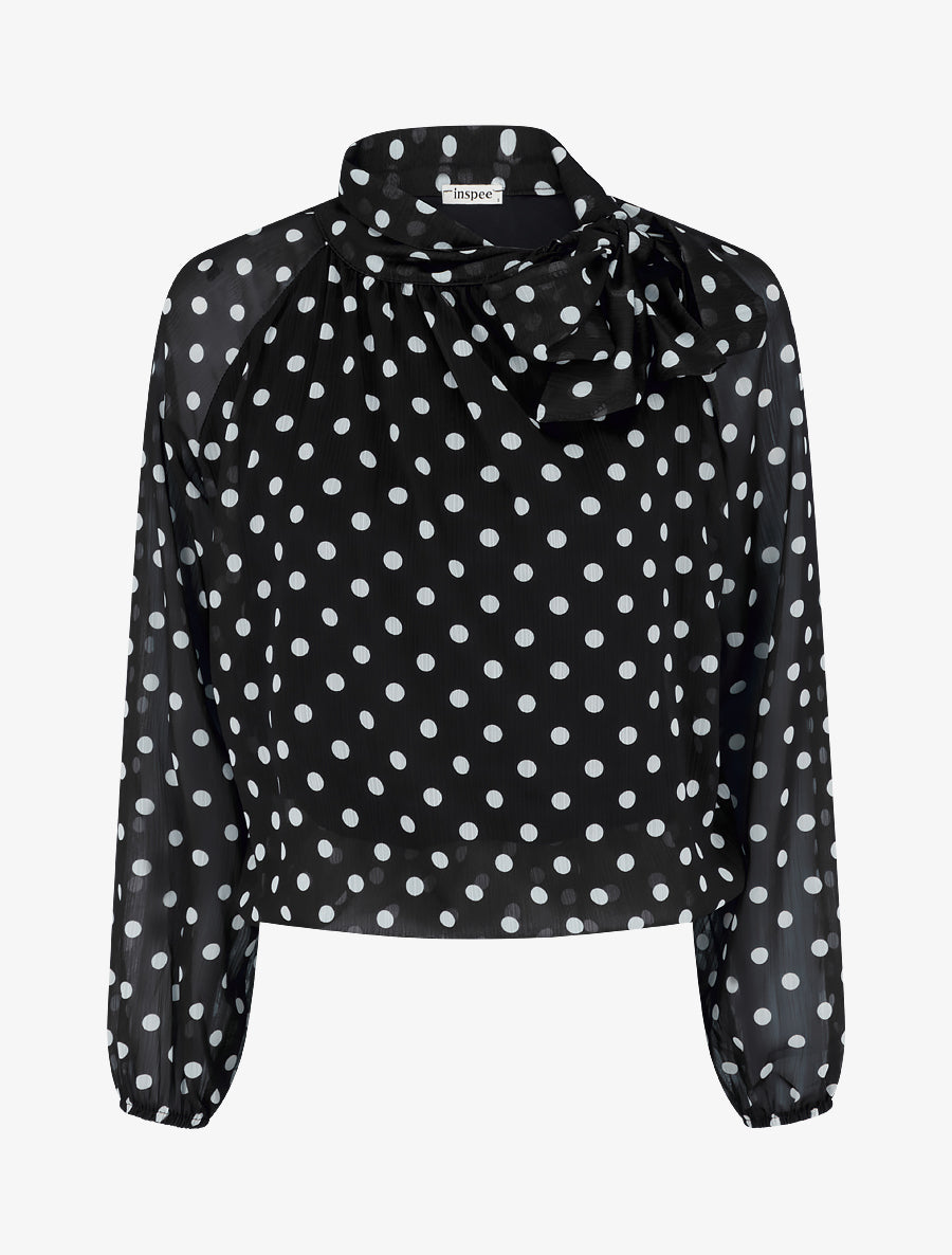 Blouse en voile imprimé à pois - Noir