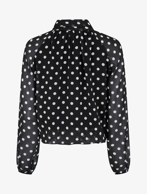 Blouse en voile imprimé à pois - Noir