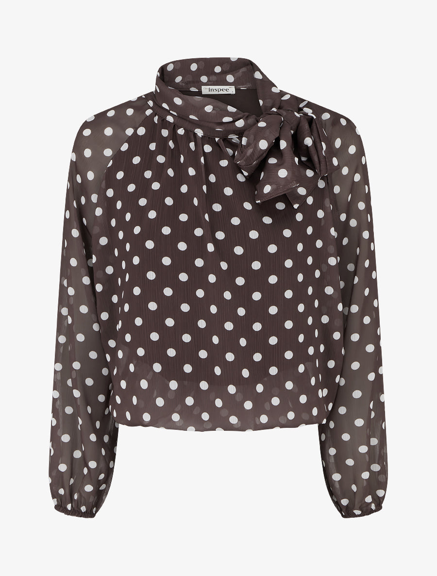 Blouse en voile imprimé à pois - Marron