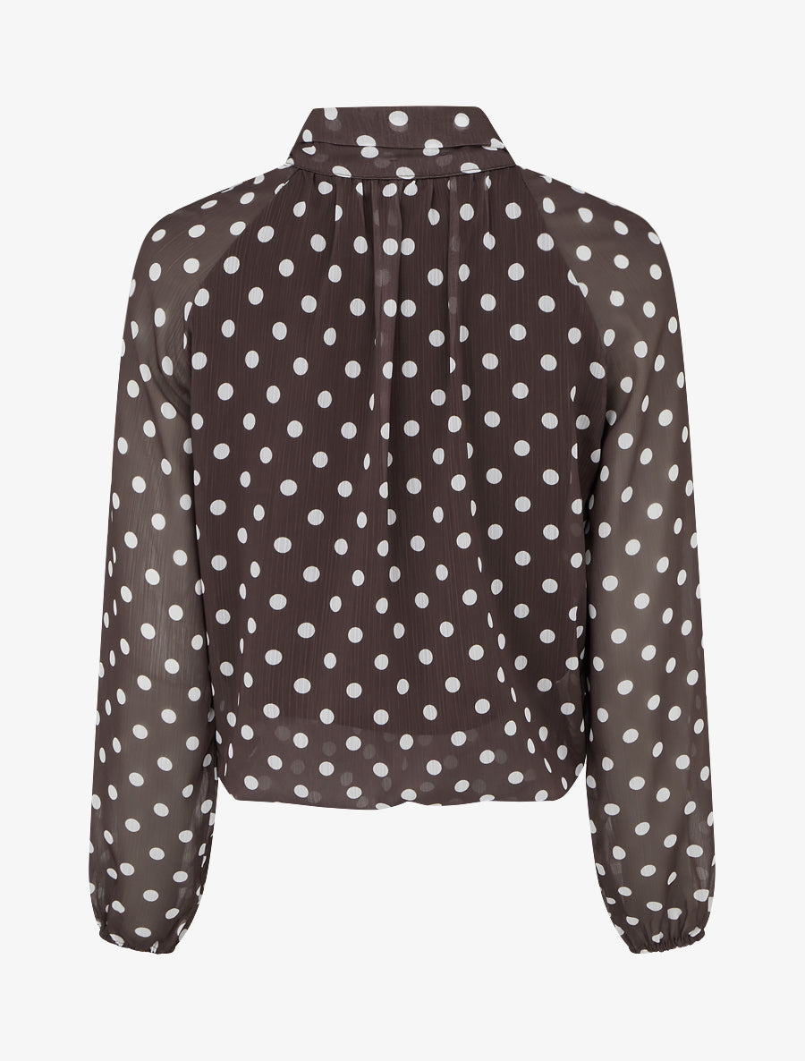 Blouse en voile imprimé à pois - Marron