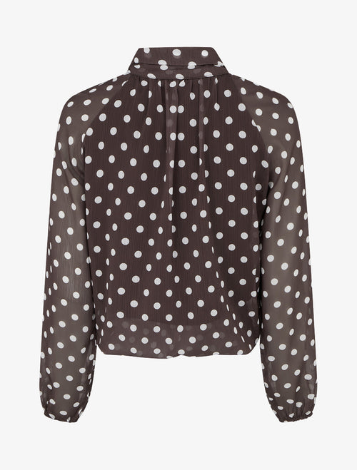 Blouse en voile imprimé à pois - Marron
