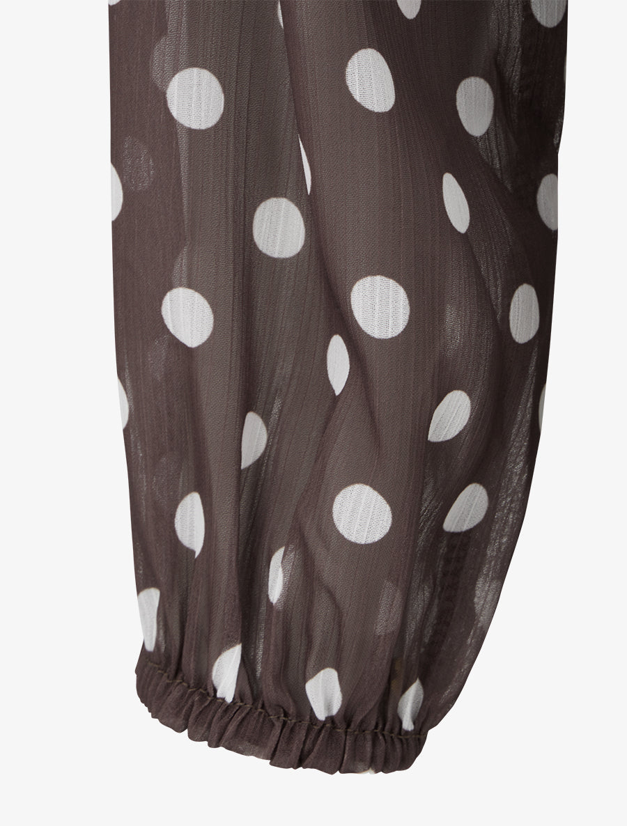 Blouse en voile imprimé à pois - Marron