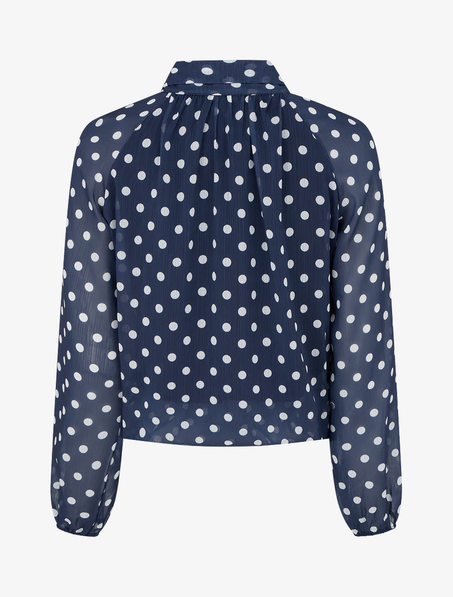 Blouse en voile imprimé à pois - Marine