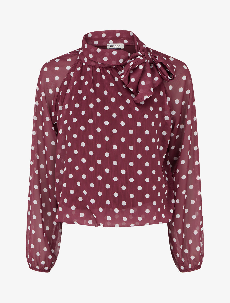 Blouse en voile imprimé à pois - Bordeaux