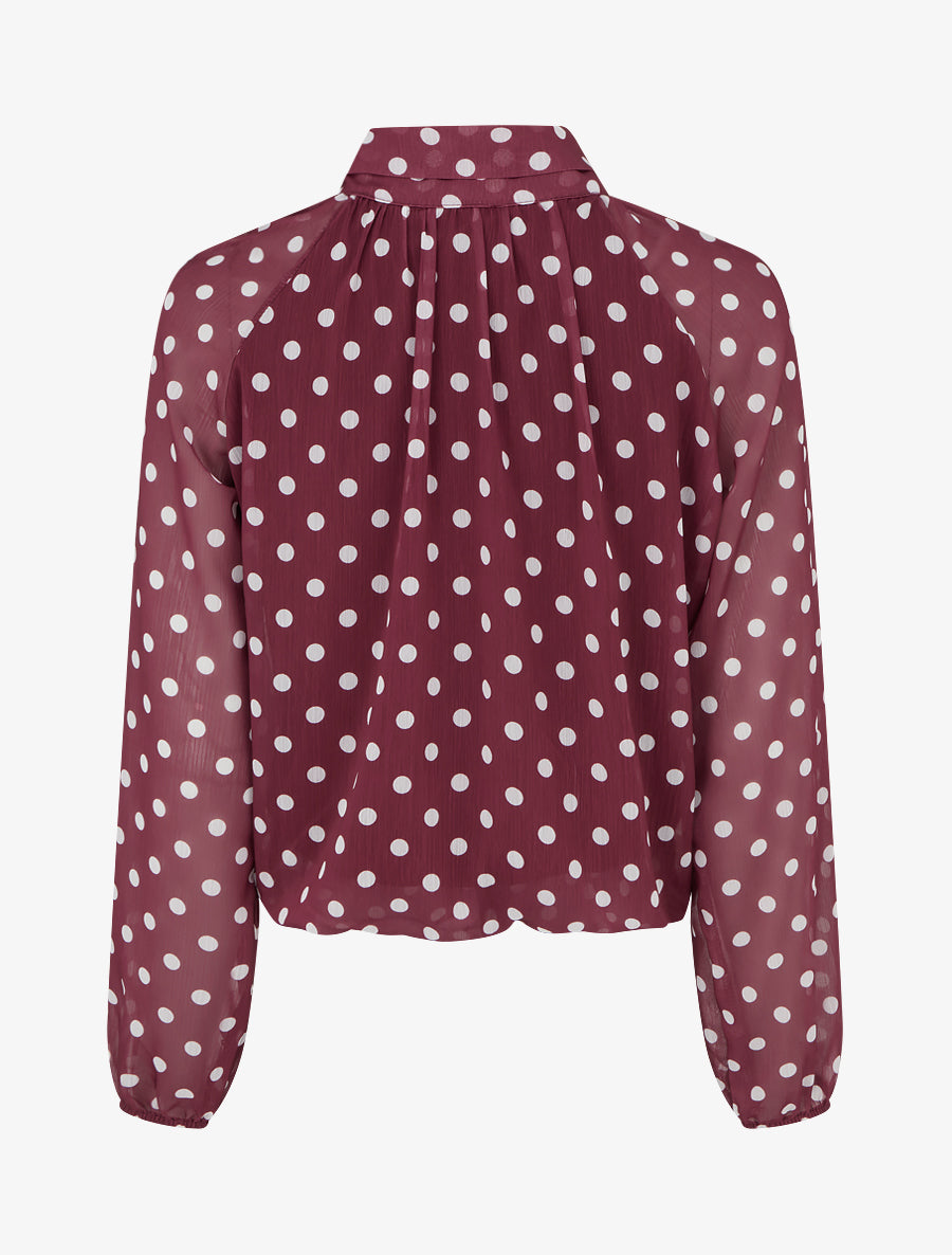 Blouse en voile imprimé à pois - Bordeaux