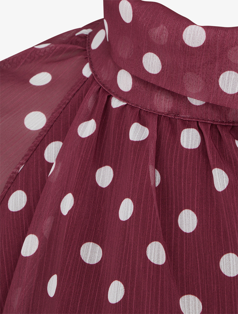 Blouse en voile imprimé à pois - Bordeaux