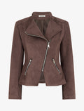 Veste style perfecto en suédine - Chocolat