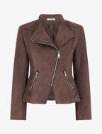 Veste style perfecto en suédine - Chocolat
