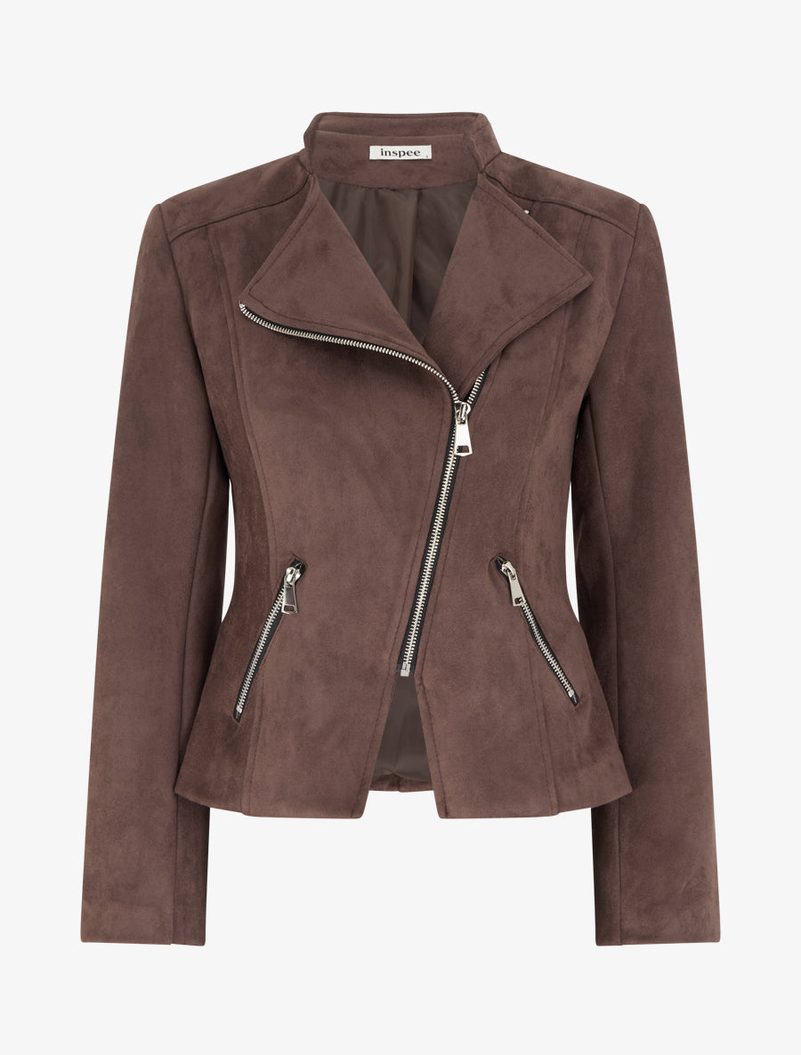 Veste style perfecto en suédine - Chocolat