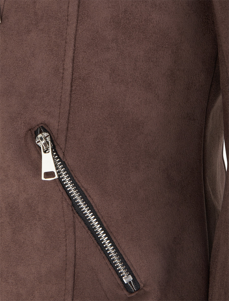 Veste style perfecto en suédine - Chocolat