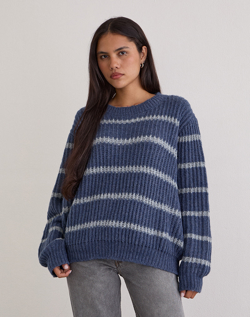 Pull Namirta en bleu avec une rayure grise