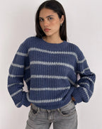 Pull Namirta en bleu avec une rayure grise