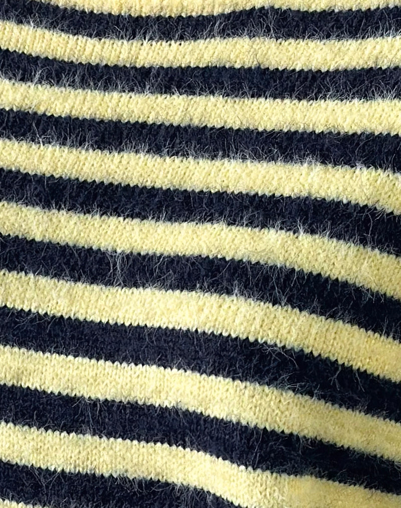 Zalo-trui met gestreepte breipatroon in geel en marineblauw